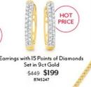 Earrings With 15 Points Of Diamonds Set In 9ct Gold offers at $199 in Angus & Coote