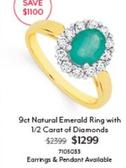 9ct Natural Emerald Ring With 1/2 Carat Of Diamonds offers at $1299 in Angus & Coote