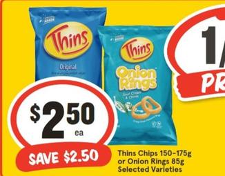 Thins - Chips 150-175g Or Onion Rings 85g Selected Varieties offers at $2.5 in IGA