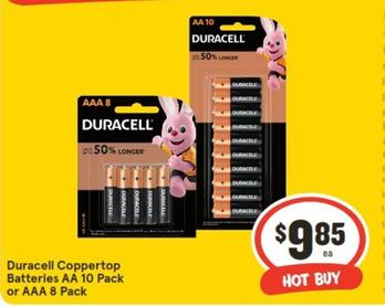 Duracell - Coppertop Batteries Aa 10 Pack Or Aaa 8 Pack offers at $9.85 in IGA