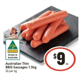 Australian Thin Bbq Sausages 1.5kg offers at $9 in IGA
