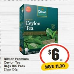 Dilmah - Premium Ceylon Tea Bags 100 Pack offers at $6 in IGA