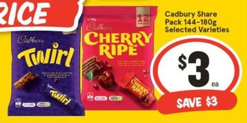 Cadbury - Share Pack 144‑180g Selected Varieties offers at $3 in IGA