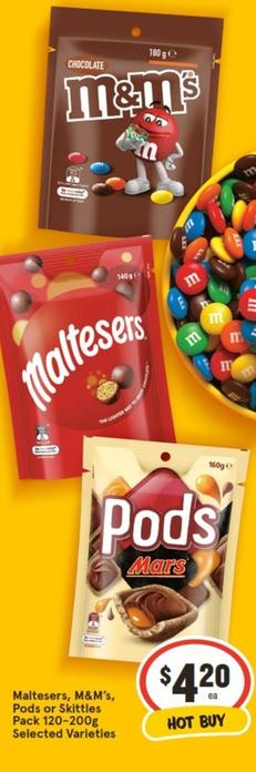 Maltesers - M&m’s, Pods Or Skittles Pack 120-200g Selected Varieties offers at $4.2 in IGA