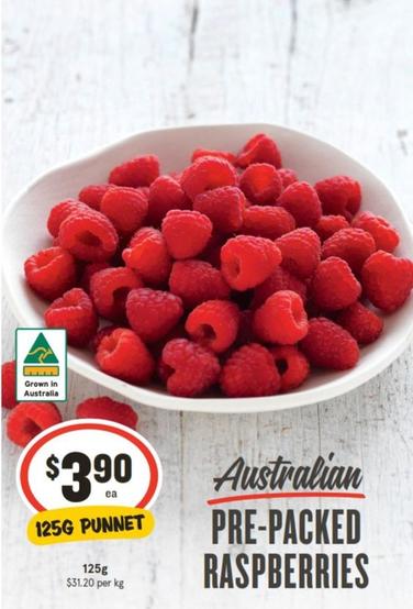 Australian Pre-packed Raspberries 125g offers at $3.9 in IGA