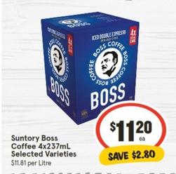 Suntory - Boss Coffee 4x237ml Selected Varieties offers at $11.2 in IGA