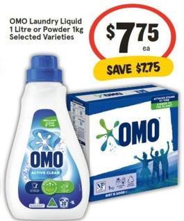 Omo - Laundry Liquid 1 Litre Or Powder 1kg Selected Varieties offers at $7.75 in IGA