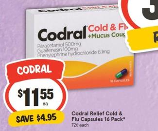 Codral - Relief Cold & Flu Capsules 16 Pack offers at $11.55 in IGA