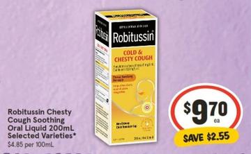 Robitussin - Chesty Cough Soothing Oral Liquid 200ml Selected Varieties offers at $9.7 in IGA