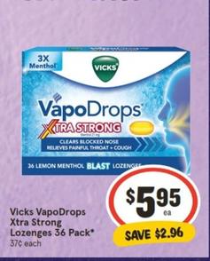 Vicks - Vapodrops Xtra Strong Lozenges 36 Pack offers at $5.95 in IGA