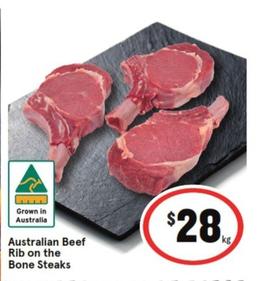 Australian Beef Rib On The Bone Steaks offers at $28 in IGA