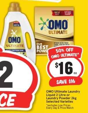 Omo - Ultimate Laundry Liquid 2 Litre Or Laundry Powder 2kg Selected Varieties offers at $16 in IGA