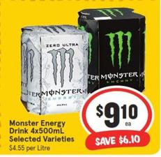 Monster - Energy Drink 4x500ml Selected Varieties offers at $9.1 in IGA