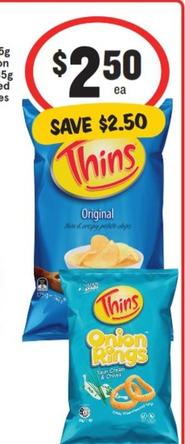 Thins - Chips 150-175g Or Onion Rings 85g Selected Varieties offers at $2.5 in IGA