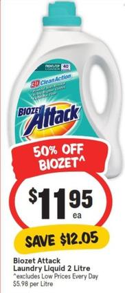 Biozet Attack - Laundry Liquid 2 Litre offers at $11.95 in IGA