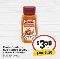 Masterfoods - No Rules Sauce 250ml Selected Varieties offers at $3.5 in IGA