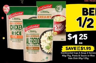 Continental - Cup A Soup 2 Serves 40g-75g, Pasta & Sauce Or Rice Side Dish 85g-125g offers at $1.25 in Drakes