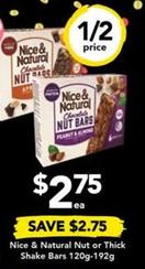 Nice & Natural - - Nut Or Thick Shake Bars 120g-192g offers at $2.75 in Drakes