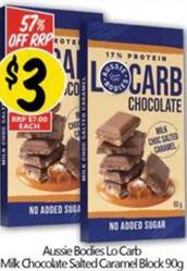 Aussie Bodies - Lo Carb Milk Chocolate Salted Caramel Block 90g offers at $3.49 in NQR
