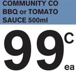 Community Co - Bbq Or Tomato Sauce 500ml offers at $0.99 in Fresh&Save