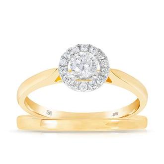 Round Brilliant Cut Diamond Halo Engagement & Wedding Bridal Set made in 9ct Yellow Gold TDW 0.33ct offers in Wallace Bishop