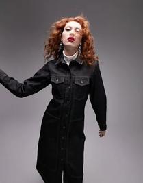 Topshop denim maxi shirt dress in black offers at $36.5 in Topshop