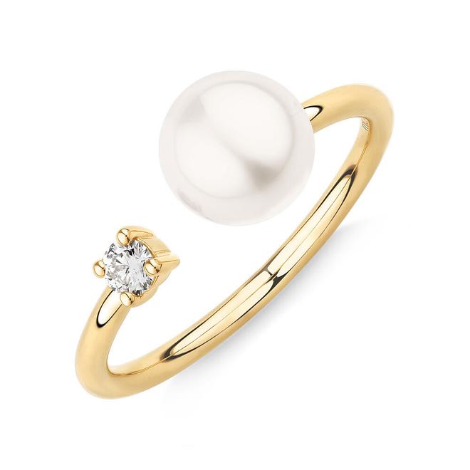 Cultured Freshwater Pearl and Diamond Open Ring in 10kt Yellow Gold offers at $629 in Michael Hill