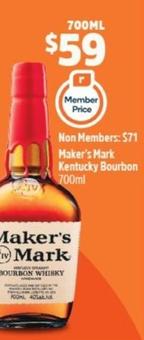 Maker's Mark - Kentucky Bourbon 700ml offers at $59 in BWS