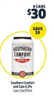 Southern Comfort - And Cola 4.5% Cans | 6x375ml offers at $30 in BWS