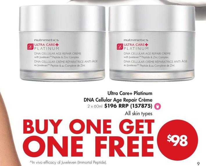Nutrimetrics - Ultra Care+ Platinum Dna Cellular Age Repair Crème 2 X 60ml offers at $98 in Nutrimetics