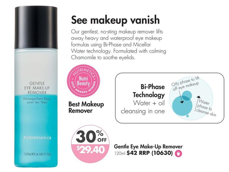 Gentle Eye Make-up Remover 120ml offers at $29.4 in Nutrimetics
