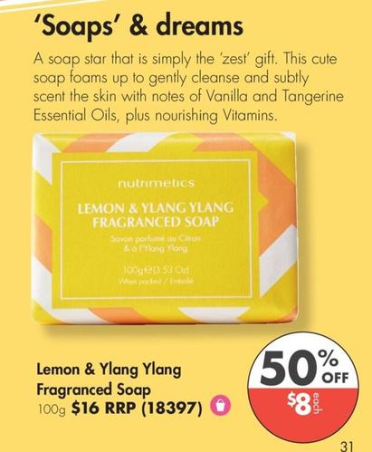 Nutrimetics - Lemon & Ylang Ylang Fragranced Soap 100g offers at $8 in Nutrimetics