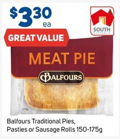 Balfours - Traditional Pies, Pasties Or Sausage Rolls 150-175g offers at $3.3 in Foodland