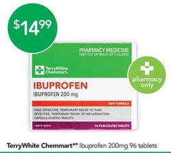 TerryWhite Chemmart Ibuprofen 200mg - 96 tablets offers at $14.99 in TerryWhite Chemmart
