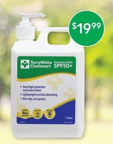 TerryWhite Chemmart - Sunscreen SPF50+ - 1 litre offers at $19.99 in TerryWhite Chemmart