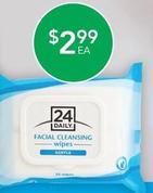 24 Daily - Facial Cleansing Wipes Gentle 25 wipes offers at $2.99 in TerryWhite Chemmart