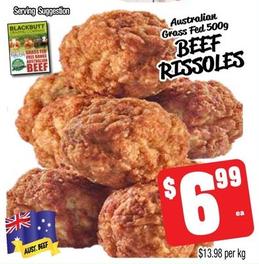 Australian Grass Fed 500g Beef Rissoles offers at $6.99 in Farmer Jack's