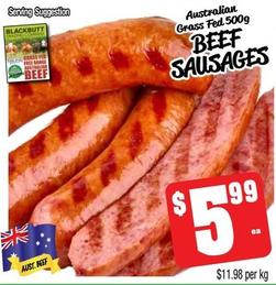Australian Grass Fed 500g Beef Sausages offers at $5.99 in Farmer Jack's