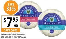Tasmanian Heritage - Double Brie And Camembert 200 offers at $7.95 in Supabarn