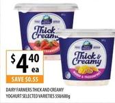 Dairy Farmers - Thick And Creamy Yoghurt Selected Varieties 550/600g offers at $4.4 in Supabarn