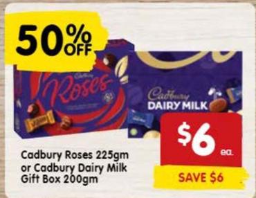 Cadbury - Roses 225gm Or Dairy Milk Gift Box 200gm offers at $6 in SPAR