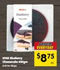 Spar - Blueberry Cheesecake 450gm offers at $8.75 in SPAR