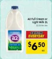 A2 - Full Cream Or Light Milk 2l offers at $6.5 in SPAR
