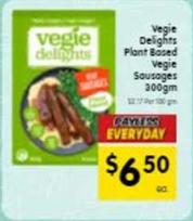 Vegie Delights - Plant Based Vegie Sausages 300gm offers at $6.5 in SPAR