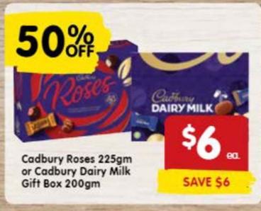 Cadbury - Roses 225gm Or Dairy Milk Gift Box 200gm offers at $6 in SPAR
