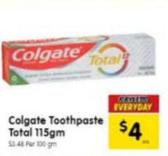Colgate - Toothpaste Total 115gm offers at $4 in SPAR