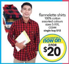 Flannelette Shirts 100% Cotton Assorted Colours Sizes S-xxl offers at $20 in Cheap As Chips