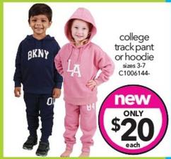College Track Pant Or Hoodie Sizes 3-7 offers at $20 in Cheap As Chips