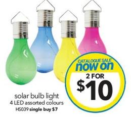 Solar Bulb Light 4 Led Assorted Colours offers at $10 in Cheap As Chips