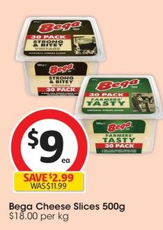 Bega - Cheese Slices 500g  offers at $9 in Coles